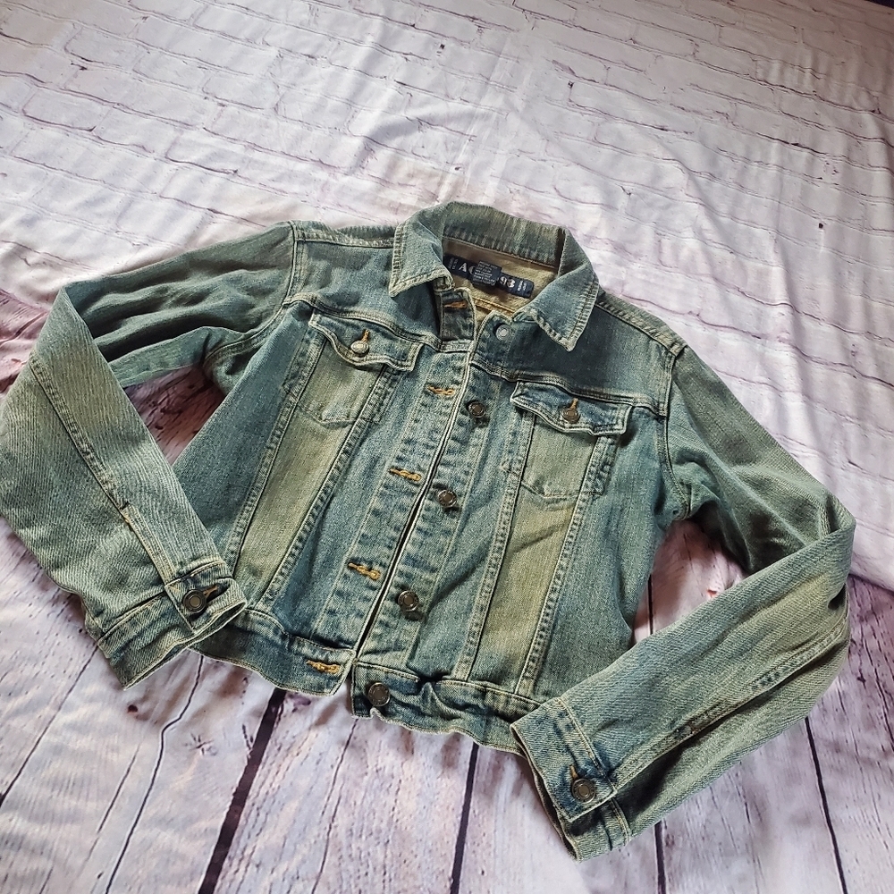 Access Denim Jacket Sandblast Wash Trucker Jacket Crop Women's Size Medium